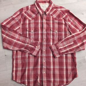 Lucky Brand Double Cloth Shirt Mens Size XL Red Plaid Long Sleeve